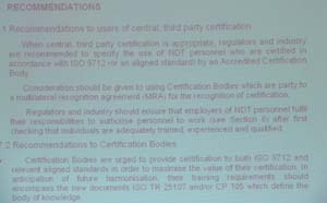 Выдержка из сборника рекомендаций ICNDT по применению стандарта ISO 9712, которое рассматривалось на заседании рабочей группы в рамках WCNDT-2008