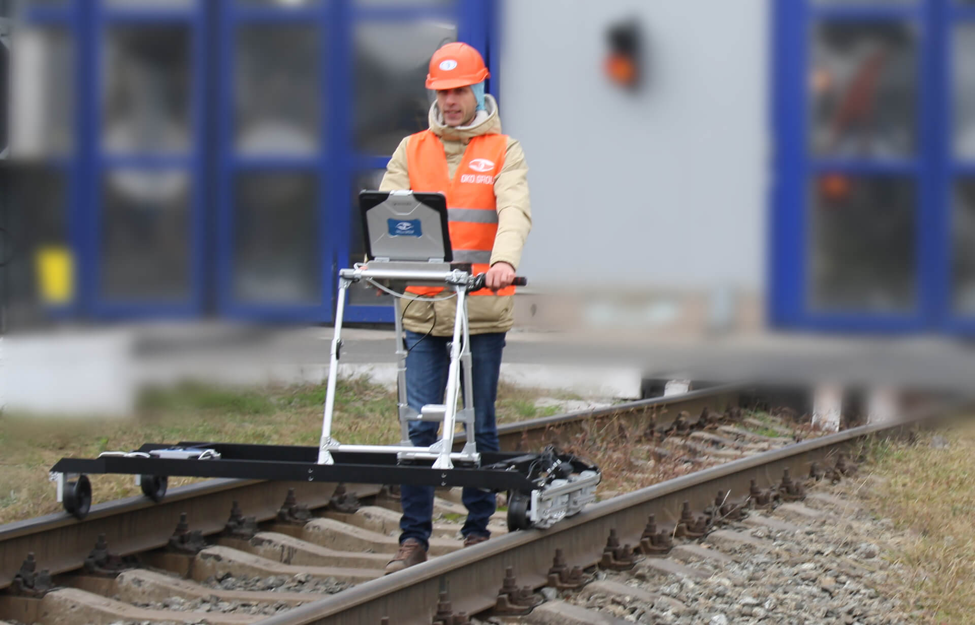 Testing of the rail head in process on the railroad track/ ETS2-77 application on the railroad track