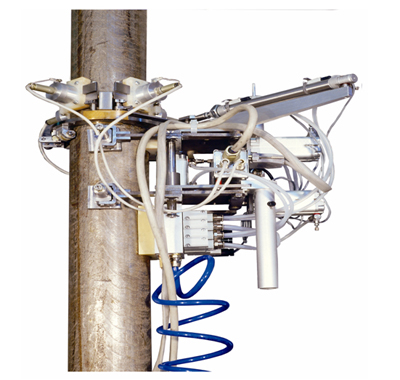 Сканер производства OKOndt Group, закрепленный на трубе малого диаметра