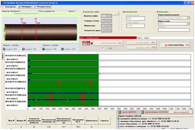 Интерфейс программы контроля автоматизированной системы контроля труб «Унискан-ЛуЧ ПШ-10»